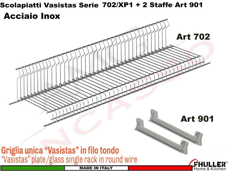 Scolapiatti VASISTAS Griglia Unica INOX 702 Pensile 80 Interno 75,6 + 2 Staffe 901