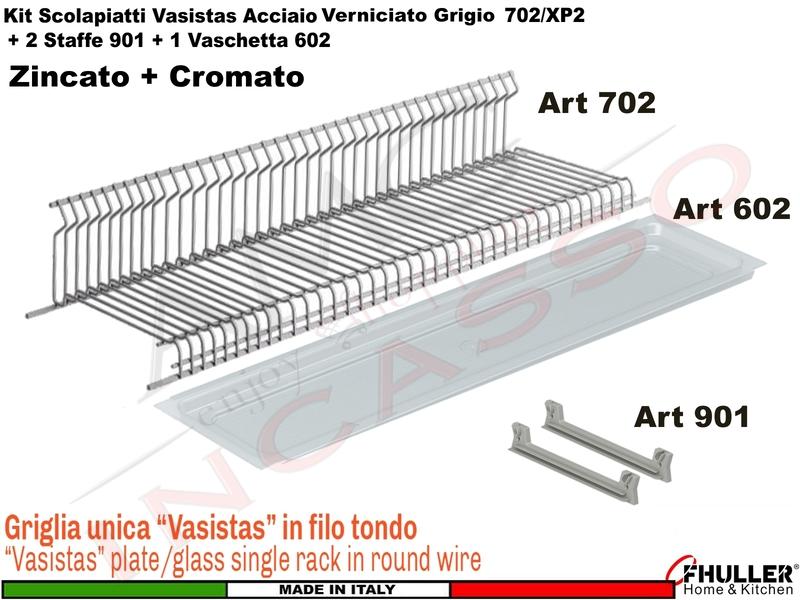 Scolapiatti VASISTAS Griglia Unica GRIGIO 702 Pensile 40 Interno 35,6 + 2 Staffe + Vaschetta