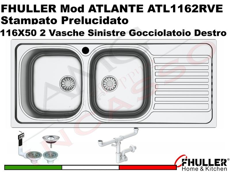 Lavello Incasso FHULLER ATLANTE Acciaio Stampato 116X50 2 Vasche SX + Gocciolatoio DX