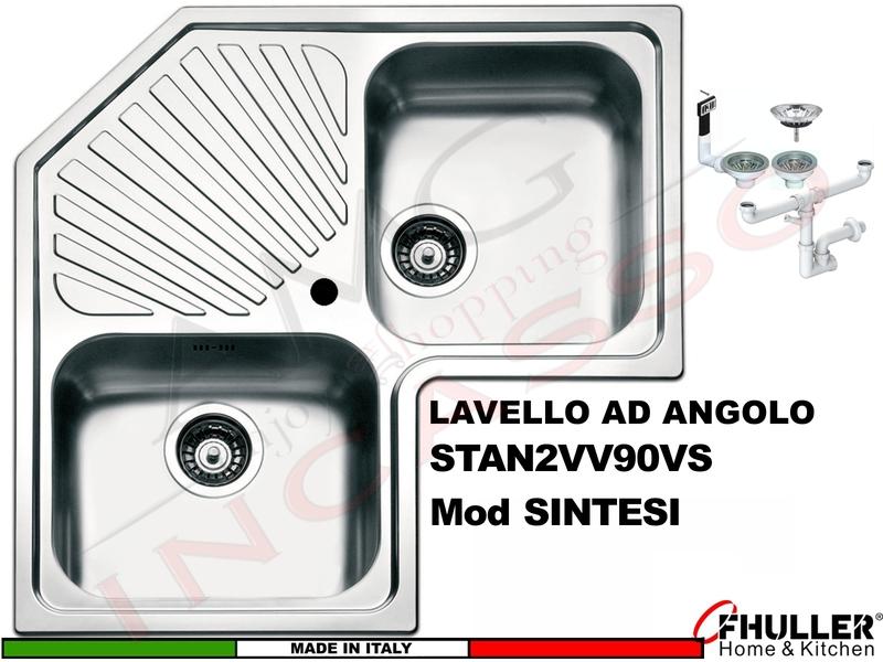 Lavello Angolare Incasso FHULLER-SINTESI ANGOLO 83X83 2 Vasche Acciaio Spazzolato