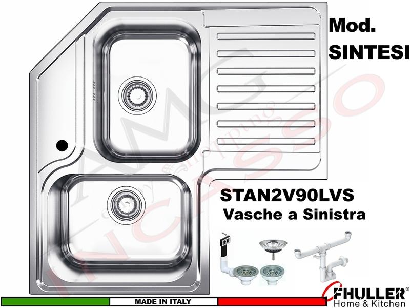 Lavello Angolo Incasso Apell-FHULLER ROAN2B90IRBC 83X83 2 V. SX + Goc.DX Acciaio