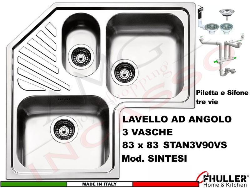 Lavello Angolare Incasso FHULLER-SINTESI ANGOLO 83X83 2 Vasche e mezza Acciaio
