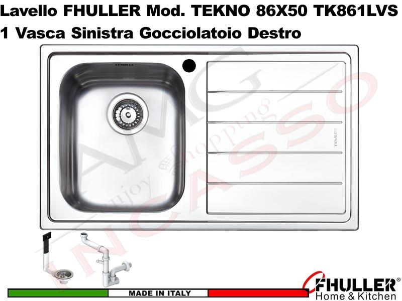 Lavello Incasso FHULLER Mod.TEKNO Acciaio Saldato Spazzolato 86X50 1V SX e Gocc. DX