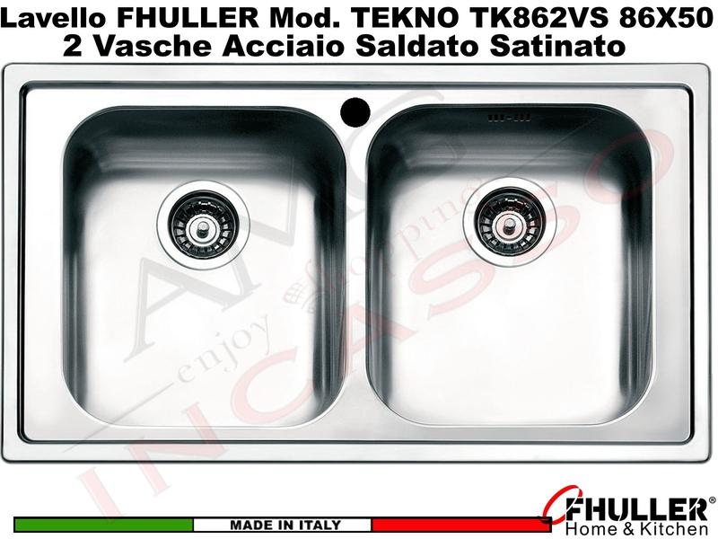 Lavello Incasso FHULLER Mod.TEKNO Acciaio Saldato Spazzolato 86X50 2 Vasche