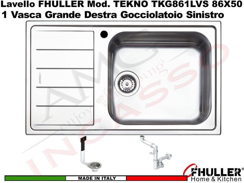 Lavello Incasso FHULLER Mod.TEKNO Acciaio Saldato Spazzolato 86X50 1V DX MAXI e Gocc. SX