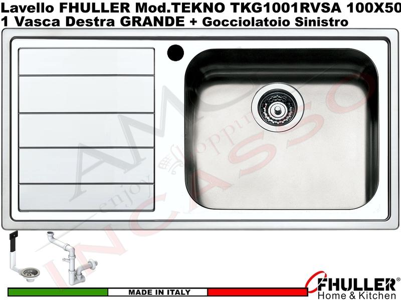 Lavello Incasso FHULLER Mod.TEKNO Acciaio Saldato Spazzolato 100X50 1V DX MAXI e Gocc. SX