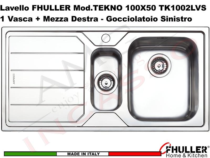 Lavello Incasso FHULLER Mod.TEKNO Acciaio Saldato Spazzolato 100X50 1V ½ DX e Gocc. SX