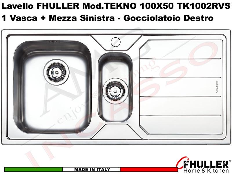 Lavello Incasso FHULLER Mod.TEKNO Acciaio Saldato Spazzolato 100X50 1V ½ SX e Gocc. DX