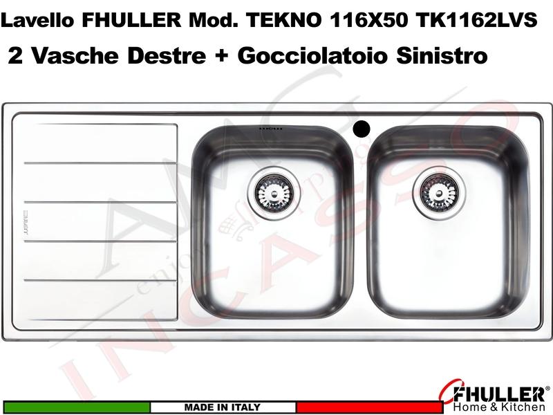 Lavello Incasso FHULLER Mod.TEKNO Acciaio Saldato Spazzolato 116X50 2V DX e Gocc. SX