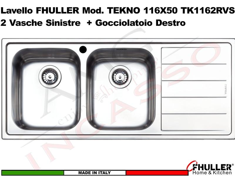 Lavello Incasso FHULLER Mod.TEKNO Acciaio Saldato Spazzolato 116X50 2V SX e Gocc. DX