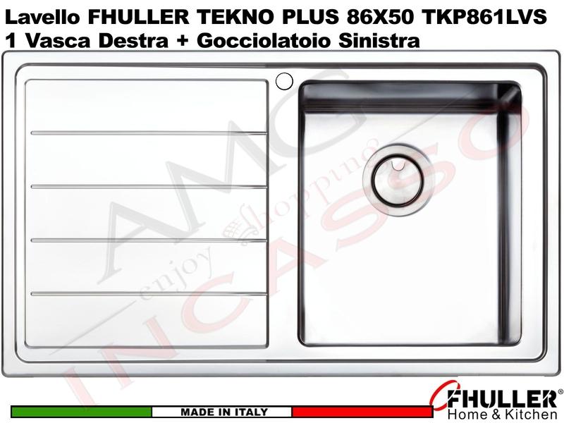 Lavello Incasso FHULLER Tekno Plus Acciaio Sp 10/10 86X50 1 Vasca H 21,5 DX e Gocc. Sinistra