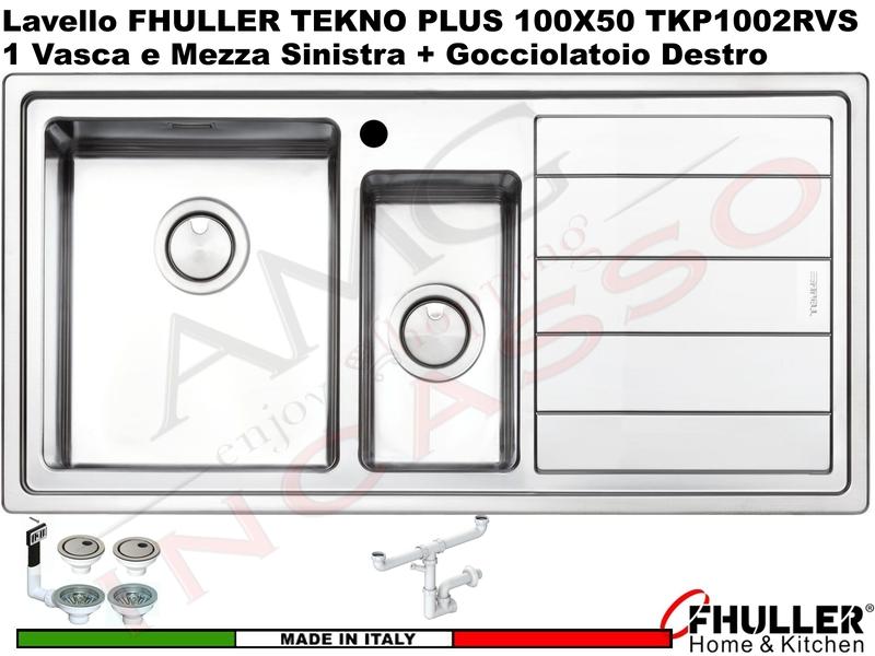 Lavello Incasso FHULLER Tekno Plus Acciaio Sp 10/10 100X50 1 Vasca H 21,5 ½ DX e Gocc. Sinistra