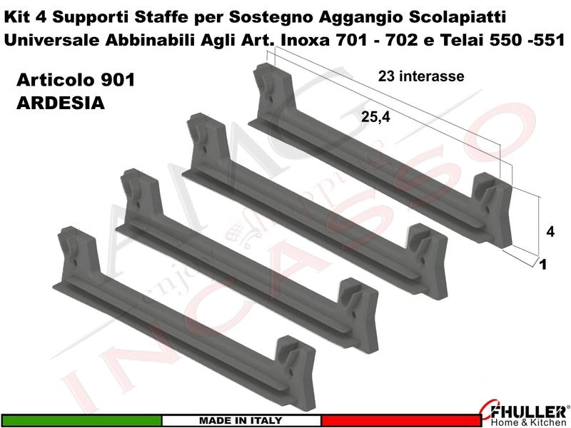 4 Staffe 901AR Supporto Plastica Rinforzata ARDESIA Scolapiatti Inoxa Ricambio Universale