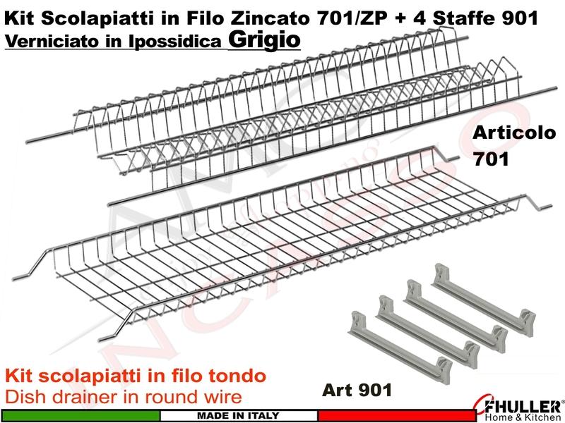 FHULLER - Scolapiatti GRIGIO Incasso Pensile 40 Interno 36,4 +4 Staffe+Cartone