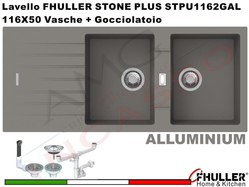 FHULLER Lavello incasso Cucina GRANITO STONE PLUS 116X50 2 Vasche + Gocciolatoio ALLUMINIO
