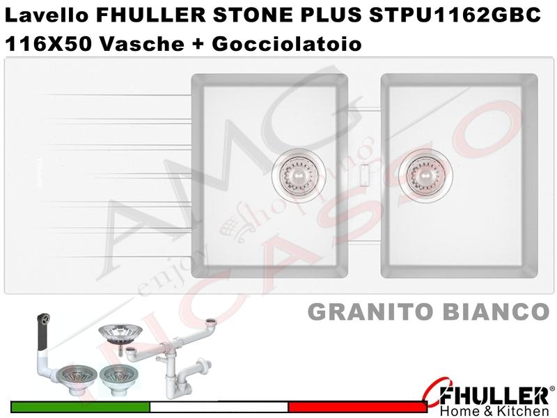FHULLER Lavello incasso Cucina GRANITO STONE PLUS 116X50 2 Vasche + Gocciolatoio BIANCO