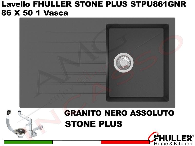 FHULLER Lavello incasso Cucina GRANITO STONE PLUS 86X50 1 Vasca + Gocciolatoio NERO