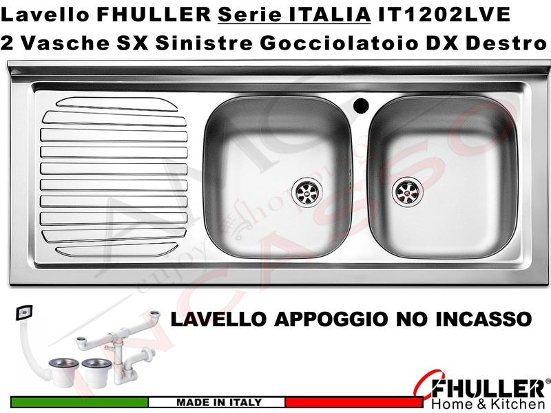 Lavello Appoggio FHULLER Mod. ITALIA Monostampo 120X50 2 Vasche DX Goc.SX Acciaio