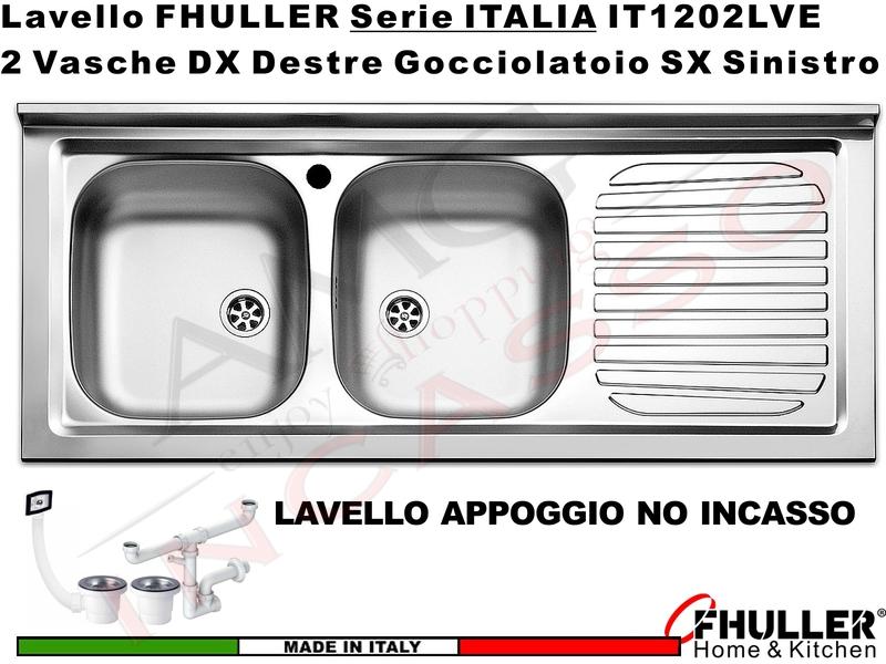 Lavello Appoggio FHULLER Mod. ITALIA Monostampo 120X50 2 Vasche SX Goc.DX Acciaio