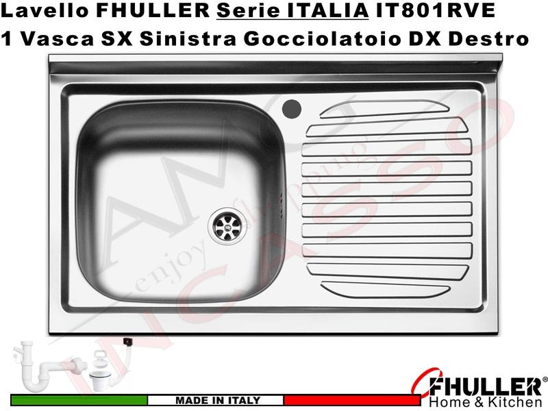 Lavello Appoggio FHULLER Mod. ITALIA Monostampo 80X50 1V SX Goc.DX Acciaio
