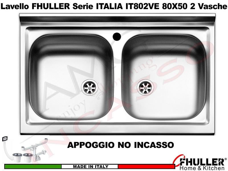 Lavello Appoggio FHULLER Mod. ITALIA Monostampo 80X50 2 Vasche Acciaio Inox