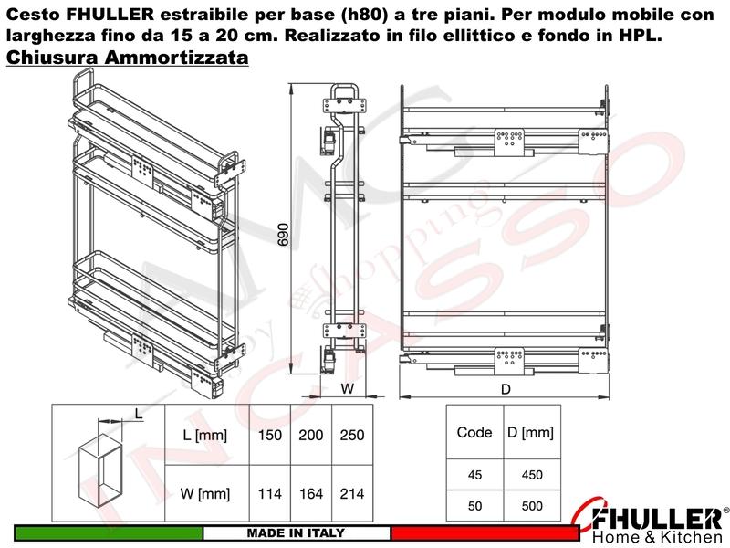 Cestello FHULLER Base Jolly ELLITE Estraibile 3 Ripiani da 25 Prof.45 ARDESIA