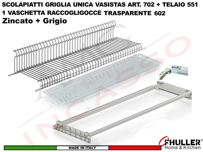Scolapiatti VASISTAS Griglia Unica GRIGIO 702 Pensile 60 Interno 55,6 + Vaschetta + Telaio