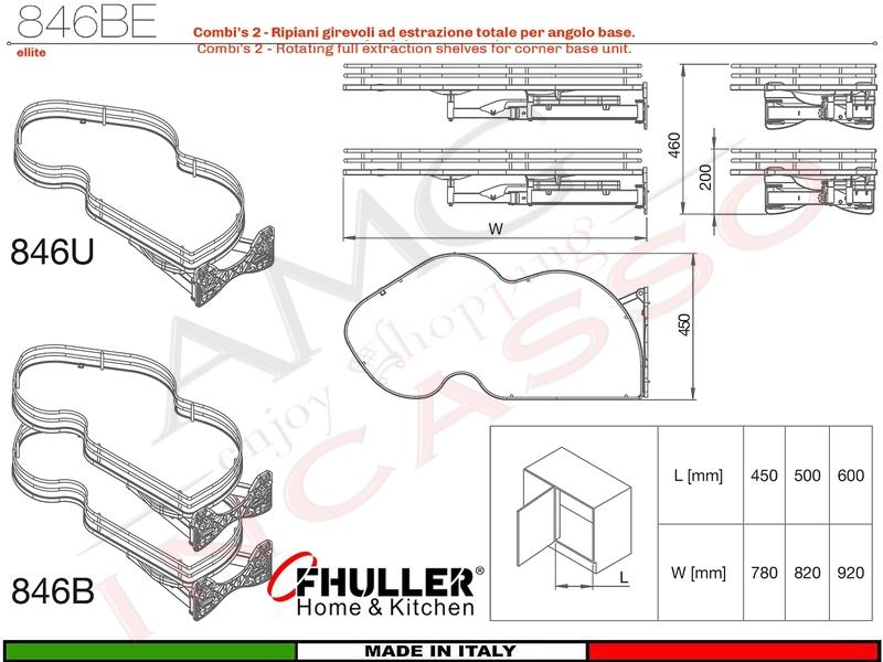FHULLER 846BEY Meccanismo Estraibile Ammortizzato Base Angolo Anta da 50 DX Champagne