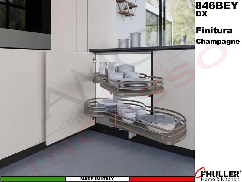 FHULLER 846BEY Meccanismo Estraibile Ammortizzato Base Angolo Anta da 45 DX Champagne