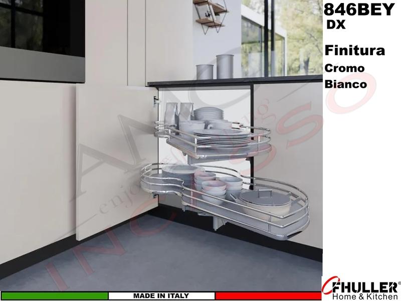 FHULLER 846BEY Meccanismo Estraibile Ammortizzato Base Angolo Anta da 45 DX Cromo-Bianco
