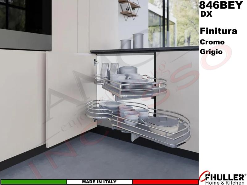 FHULLER 846BEY Meccanismo Estraibile Ammortizzato Base Angolo Anta da 45 DX Cromo-Grigio