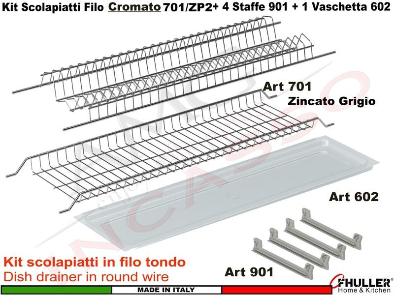 FHULLER - Scolapiatti GRIGIO Incasso Pensile 40 Interno 36,4 + Staffe + Vaschetta