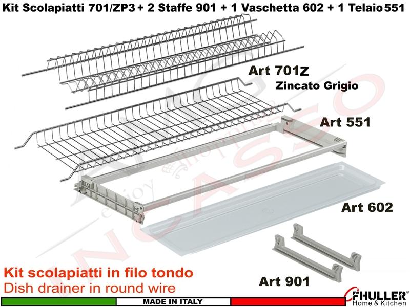 Scolapiatti INOXA-FHULLER Grigio Incasso Pensile 50 Interno 45,5 +Staffe+Vaschetta+Telaio