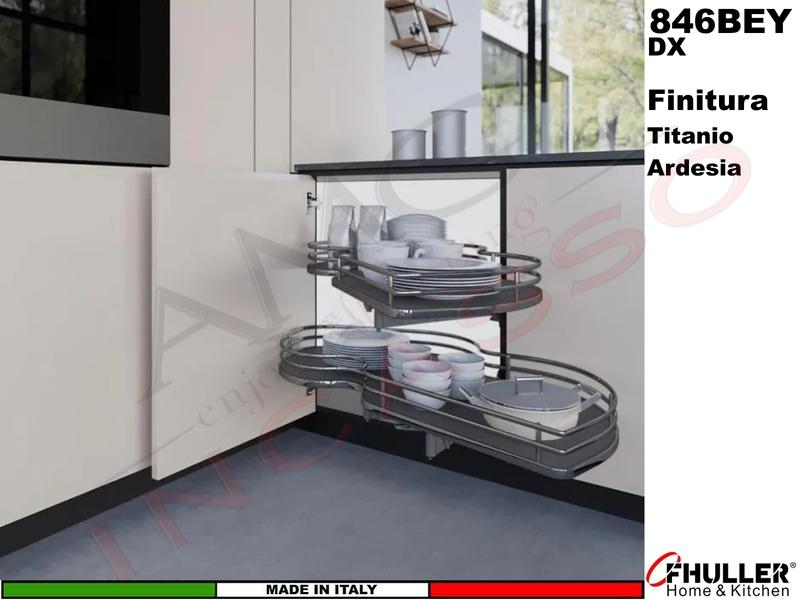 FHULLER 846BEY Meccanismo Estraibile Ammortizzato Base Angolo Anta da 45 DX Titanio