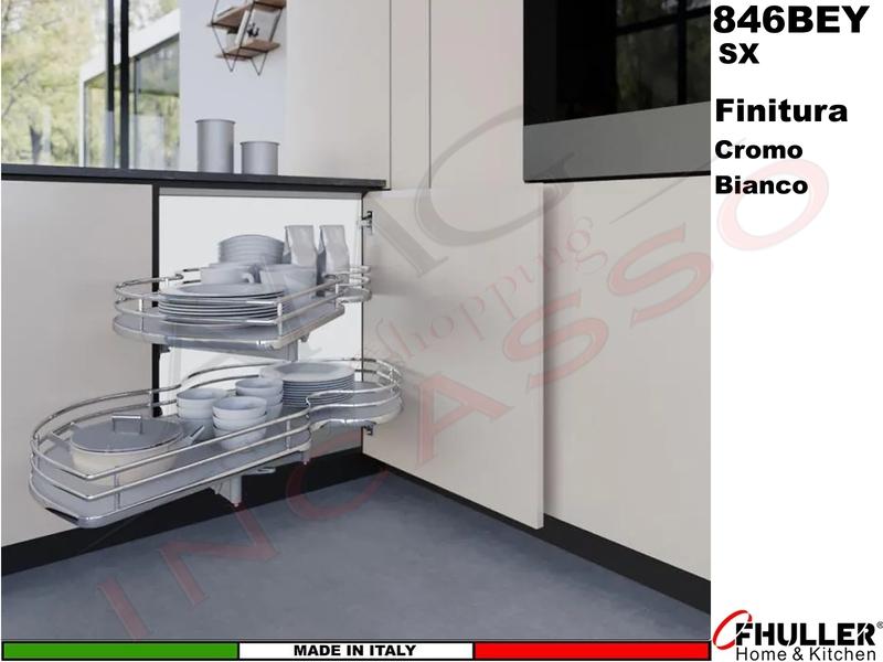 FHULLER 846BEY Meccanismo Estraibile Ammortizzato Base Angolo Anta da 45 SX Cromo-Bianco