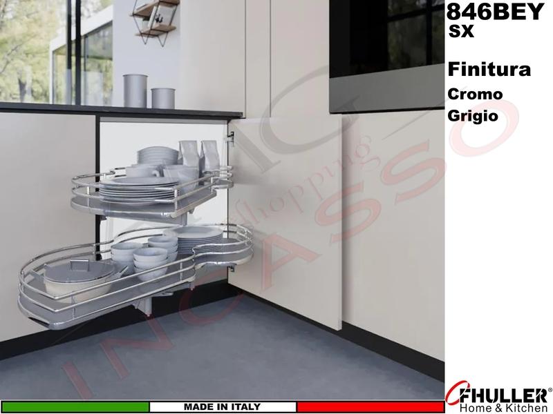 FHULLER 846BEY Meccanismo Estraibile Ammortizzato Base Angolo Anta da 45 SX Cromo-Grigio