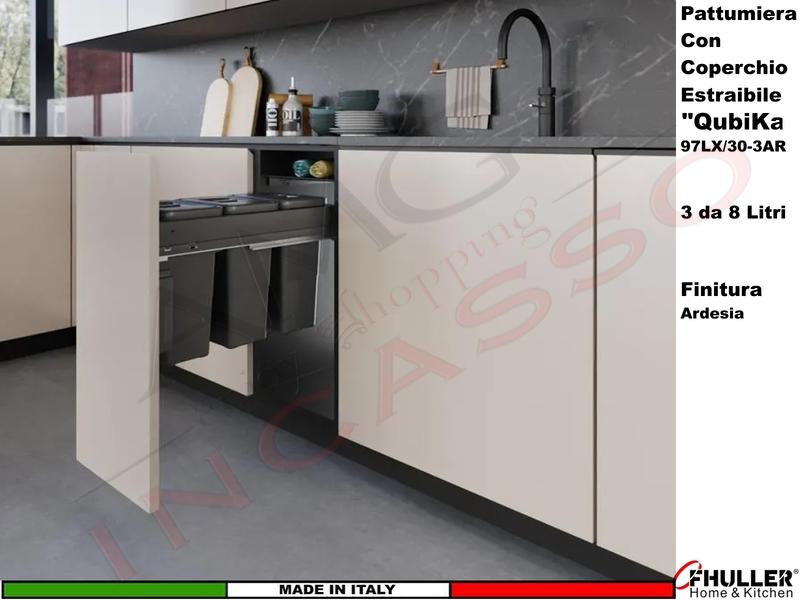 FHULLER Pattumiera Estraibile 97LX/30-3AR Fissaggio Anta Base 30 3 Secchi