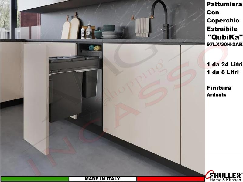 FHULLER Pattumiera Estraibile 97LX/30H-2AR Fissaggio Anta Base 30 2 Secchi