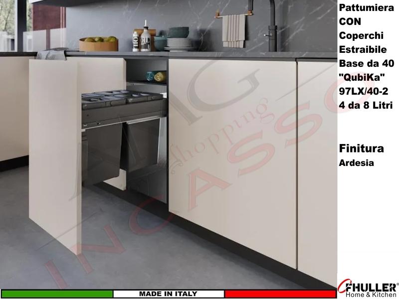 FHULLER Pattumiera Estraibile 97LX/40-2AR Fissaggio Anta Base 40 4 Secchi