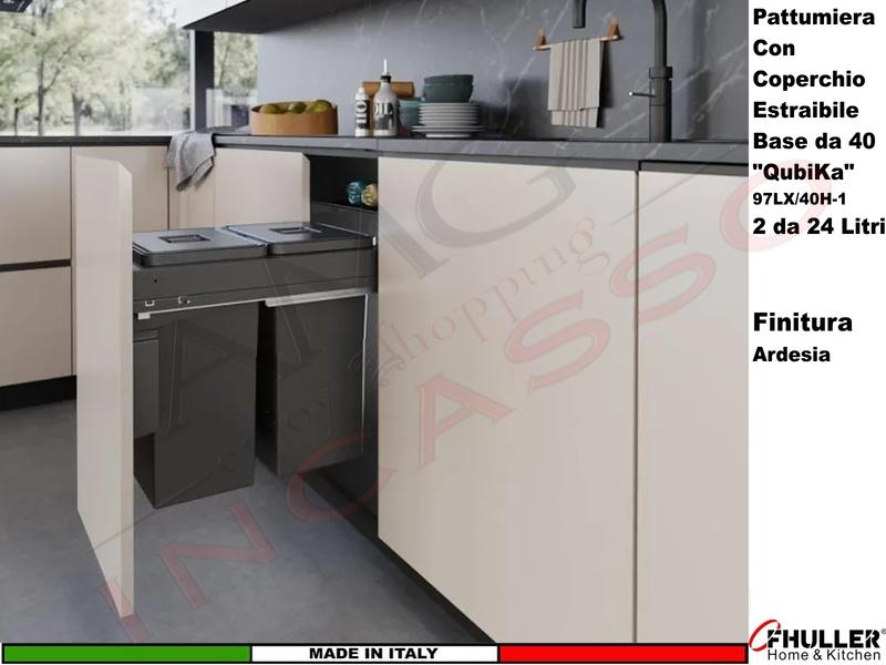FHULLER Pattumiera Estraibile 97LX/40H-1AR Fissaggio Anta Base 40 2 Secchi