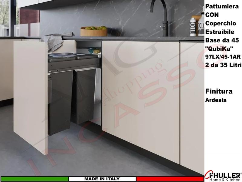 FHULLER Pattumiera Estraibile 97LX/45-1AR Fissaggio Anta Base 45 2 Secchi