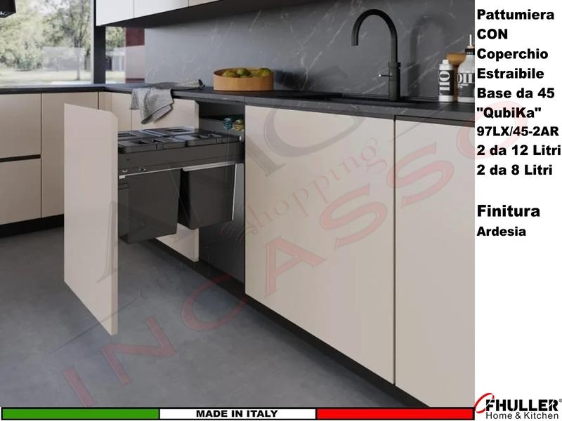 FHULLER Pattumiera Estraibile 97LX/45-2AR Fissaggio Anta Base 45 4 Secchi