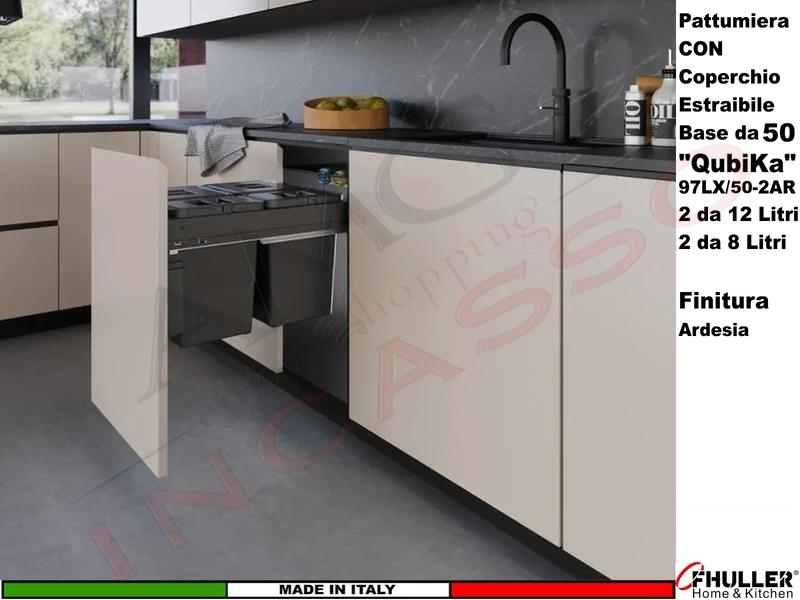 FHULLER Pattumiera Estraibile 97LX/50-2AR Fissaggio Anta Base 50 4 Secchi