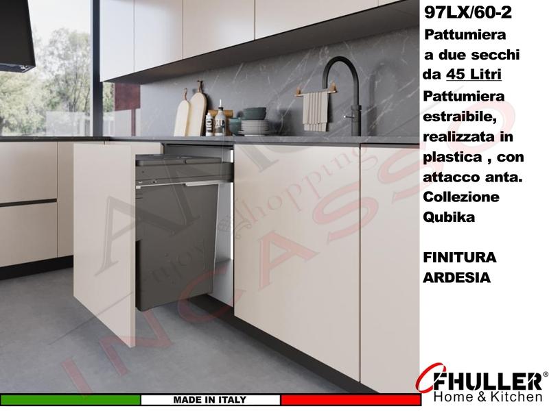FHULLER Pattumiera Estraibile 97LX/60-2AR Fissaggio Anta Base 60 2 Secchi