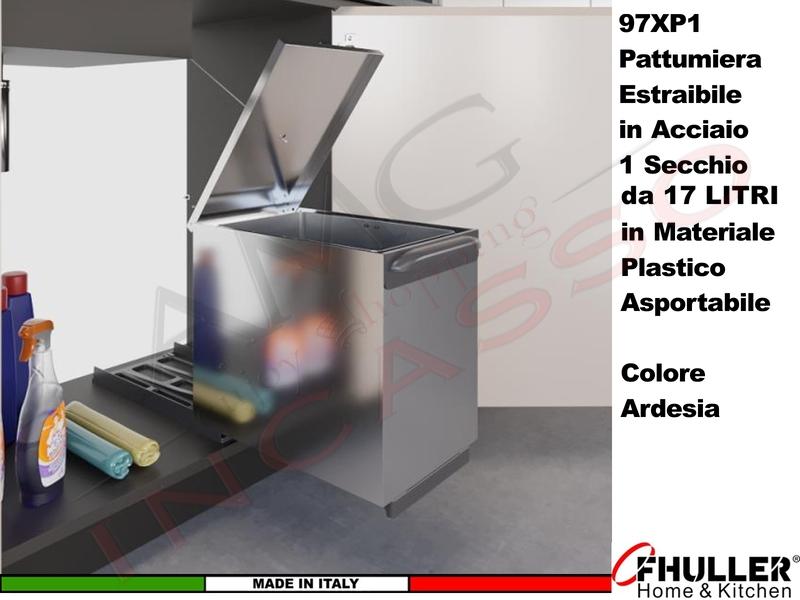 FHULLER Pattumiera Incasso Estraibile Acciaio e Plastica Ardesia 1 Secchio