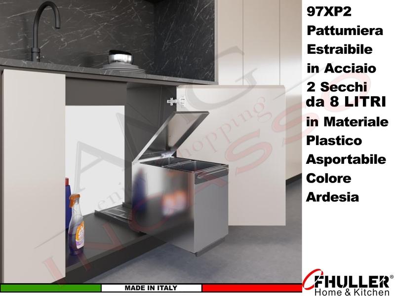 FHULLER Pattumiera Incasso Estraibile Acciaio e Plastica Ardesia 2 Secchi