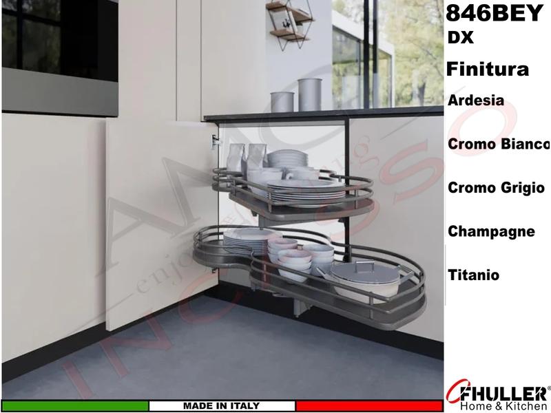 FHULLER 846BEY Meccanismo Estraibile Ammortizzato Base Angolo Anta da 45 DX Vari Colori