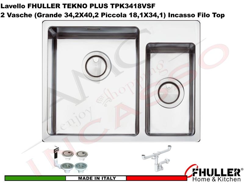 Lavello Incasso FHULLER Tekno Plus Acciaio Sp 10/10 Flat Filo Top 61,5X47,2 1 Vasca H 21,5 ½