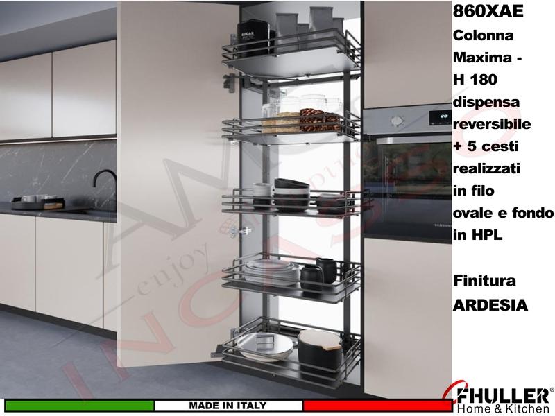 Colonna Dispensa Reversibile ELLITE 860XAE H.180 + 5 Cesti Larg. Da 30 a 75 Ardesia