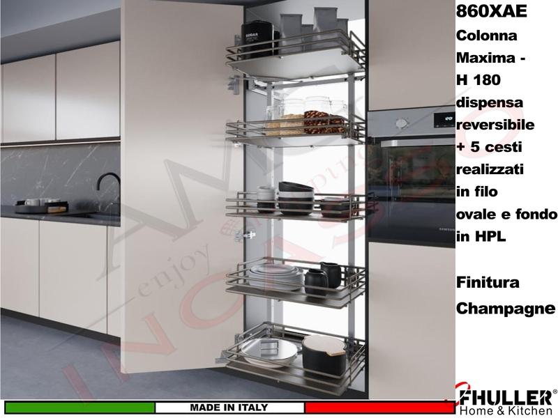 Colonna Dispensa Reversibile ELLITE 860XAE H.180 + 5 Cesti Larg. Da 30 a 75 Champagne